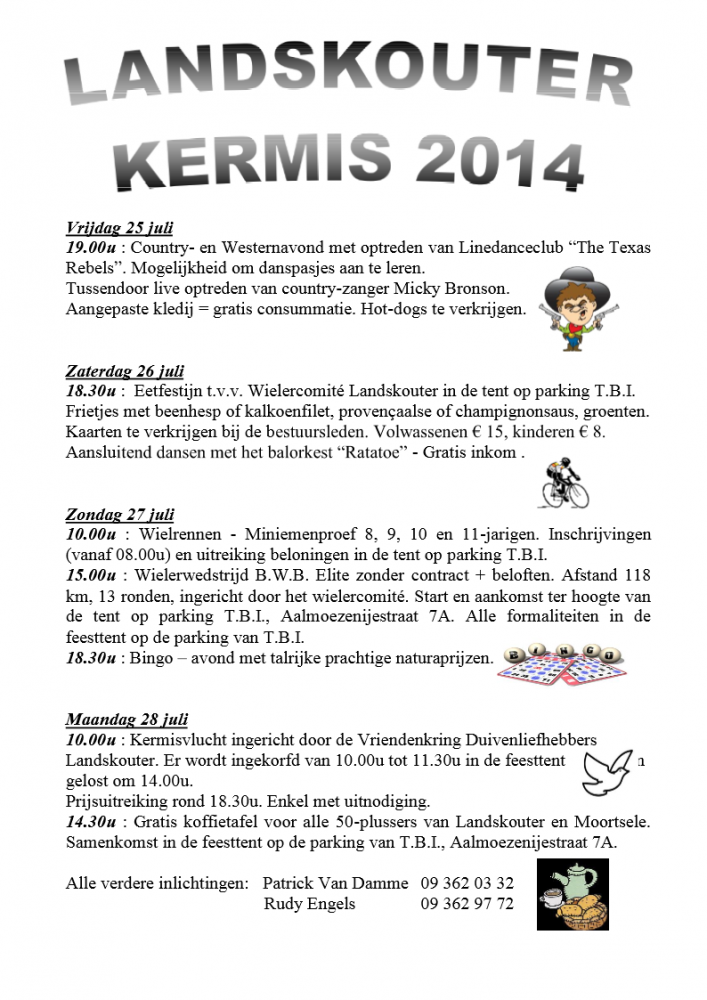 het gedetailleerd programma van Landskouter Kermis 2014 - met contactgegevens
