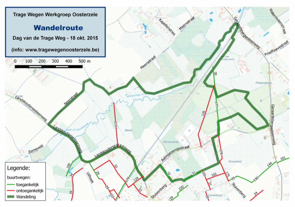 Kaartje met de wandeling in Landskouter op de Dag van de Trage Wegen op 18 oktober 2015